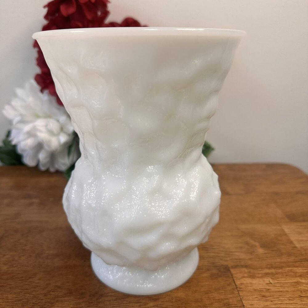 Vintage E.O. Brody Milk Glass Vase Textured White‎ Pedestal Planter Wedding